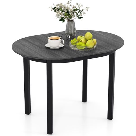 COSTWAY 110CM Wooden Dining Table for 4-6 People Oval Kitchen Table-Black (1/5)