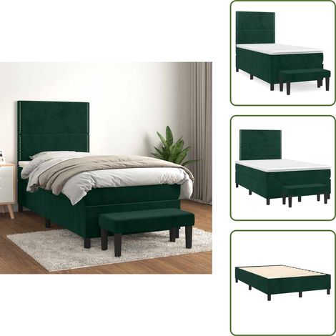 Kopfteil - vidaXL Boxspringbett mit Matratze Dunkelgrün 100x200 cm Samt - Taschenfederkern (1/5)
