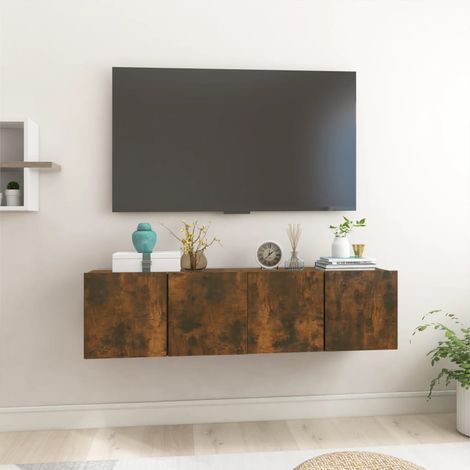 2 pcs Meubles TV suspendus, Banc TV, Support de Télévision, Meuble TV de salon Chêne fumé 60x30x30 cm YHJ31752 (1/5)