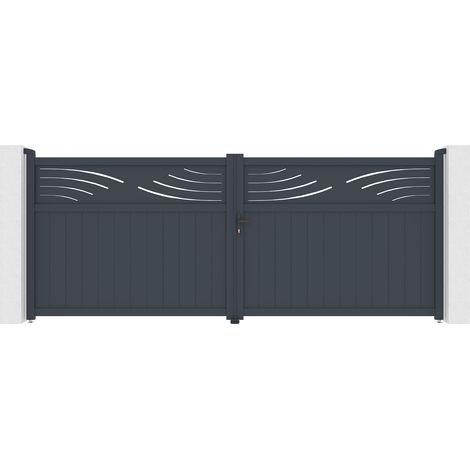 Casanoov – Portail aluminium battant 397x161cm – Motif 'Nature' – Aluminium thermolaqué gris anthracite – Installation simple et rapide