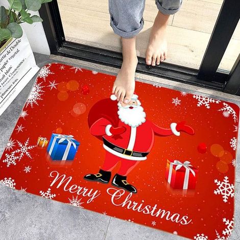1 pcs Tapis de Sol de Noël, Tapis D'intérieur Tapis Porte Antidérapant, Motif de Noël de Décor à la Maison D'intérieur de Tapis de Paillasson de Noël, Tapis de Bain (1/5)