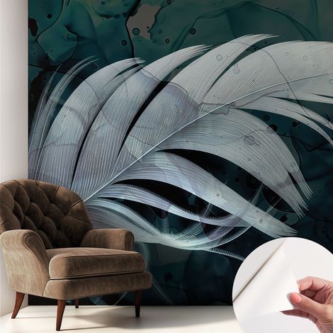 Papier peint autocollant à motifs décoratifs pour salon chambre et bureau Décoration murale élégante avec colle Plume éthérée 250x250 cm (1/5)