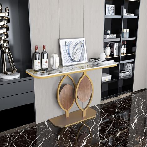 FATIVO Mesa Consola de Mármol Dorado Estrecho Elegante, Mesa de Pasillo Escandinava Mesa de Entrada para Dormitorio Salón Recibidor 120 × 30 × 78 cm, Blanco (1/5)