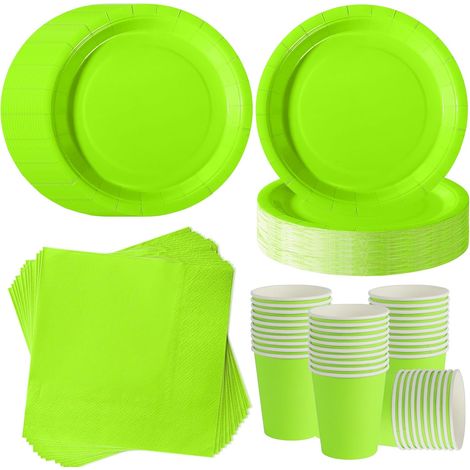 120 Pièces Vaisselle Jetable, Assiettes 7 Pouces, Gobelets, Serviettes Papier, Vert Pomme, Pour 40 Invités, Fête