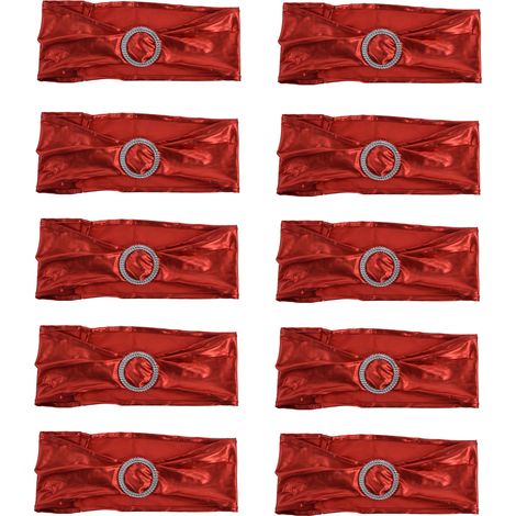 Lot de 10 attaches élastiques pour chaises, avec nœuds, pour la décoration de mariages, banquets et hôtels - Rouge vif (1/5)