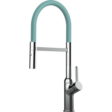 Rubinetto miscelatore Cucina cromato canna turchese movibile e doccia due getti staccabile - serie BOD (1/5)