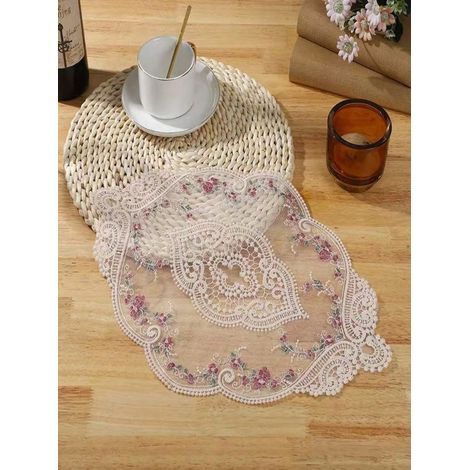 1 tapis de place sous-verre vintage en crochet fait main, ajouré, décoration de maison pour salon, table à café, chambre, salle à manger, beige, 1 pièce (1/4)