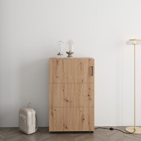 Zapatero Porvoo, Mueble para Zapatos 6 Estantes, Una Puerta, Doble Capacidad, Ruletas, 68x33x113h cm Roble Marrón Nudos (1/5)