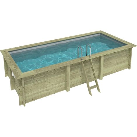 Piscina in legno AQUA 6.1 x 2.85 - H.1.31 m, grigio, con supporti fissati al calcestruzzo - BAS7307OSPL2