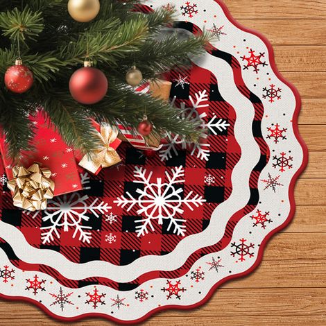 Jupe d'arbre de Noël, 2 pièces 90 cm dentelle flocon de neige rouge et noir plaid jupe d'arbre de Noël décoration de la maison de vacances d'hiver (1/5)