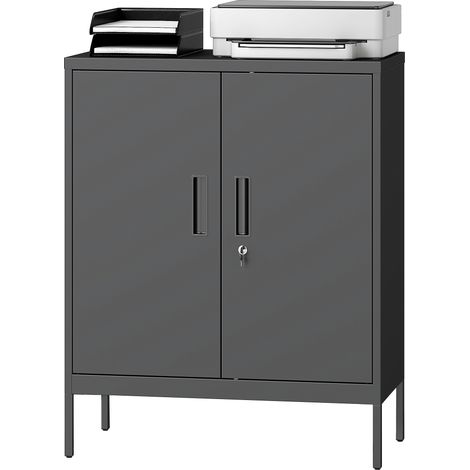 Armoire de Bureau Métallique, 80 x 40 x 100 cm, Meuble de Rangement, Serrure, 2 Portes et 2 Étagères Réglables, Noir (1/5)