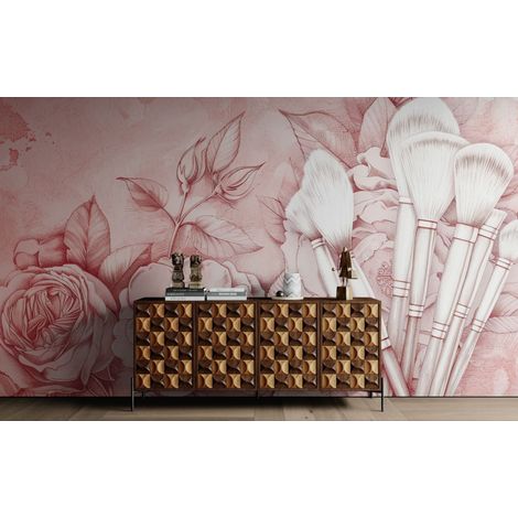 Papier peint Floral – fleurs et pinceaux délicats - 150 x 250 cm (1/2)