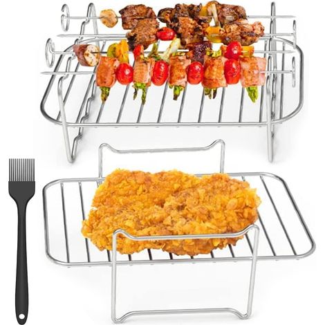 2 grilles pour friteuse à air chaud, 4 brochettes, grille de cuisson en acier inoxydable (1/5)