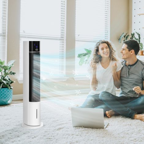 HOMCOM Rafraîchisseur d'Air à Faible Consommation 3 en 1 Oscillant Humidificateur avec 3L Télécommande Écran LED 3 Vitesses 3 Modes et Minuterie 12h Climatiseur Évapotranspirant Tour 33x26x105 cm Blan (1/5)