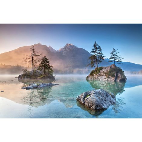 Papier peint Lac de montagne 3,75 m x 2,50 m Papier peint avec paysage en bleu, gris y compris colle DD129570 (1/3)