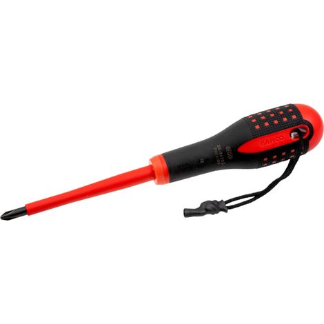 Bahco Isolierter ERGO Phillips-Schraubendreher mit Kevlar-Sicherheitsschnur, PH2 x 100 mm