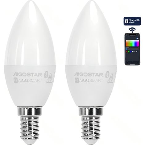Kit de 2 ampoules connectées Aigostar C37 E14 6,5 W RGB+CCT Bluetooth Mesh avec télécommande