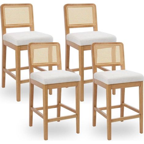 Barhocker 4er Set mit Rattan Rückenlehne und Holzbeinen, weiß (1/5)