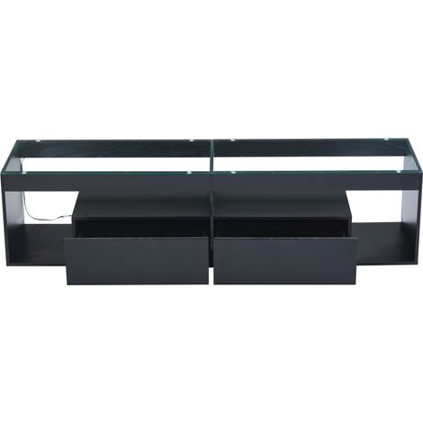 TV-Lowboard schwarz glänzend mit 2 Schubladen, ESG-Glas, 180x40x46 cm für TVs bis 70" MODENUIT (1/5)