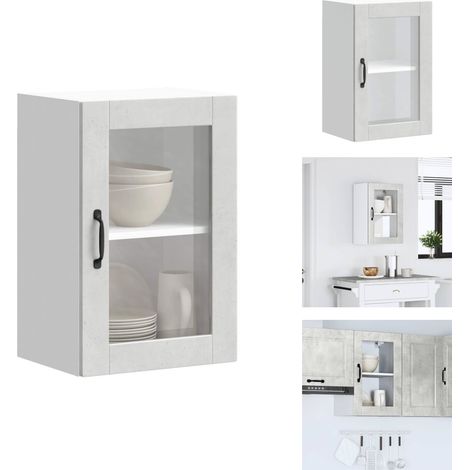Küchen-Hängeschrank mit Glastür Porto Betongrau - Küchen-Wandschrank - Küchen-Wandschränke - Wandschrank Küche - Küchenschrank (1/5)