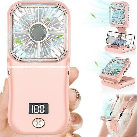 HONORNIC - Mini ventilateur portable à main, rechargeable par USB et pliable, petit ventilateur portable à 3 vitesses, puissant et idéal pour le bureau et l'extérieur (rose). (1/4)