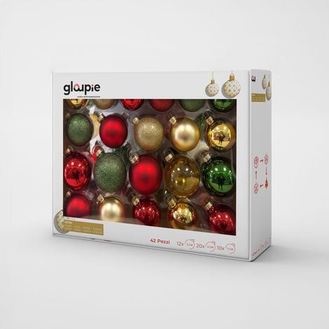 GLOUPIE Box 42 Palline Per Albero Di Natale In Vetro Resistente Colorate,3 Misure Ø 7, 6, 5 cm, In Diverse Finiture (1/5)