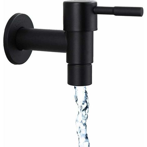 Robinet mural rapide noir à usage unique pour salle de bains, en acier inoxydable, adapté pour une utilisation en extérieur comme robinet de jardin, ou pour machine à laver dans la maison, la cuisine (1/4)