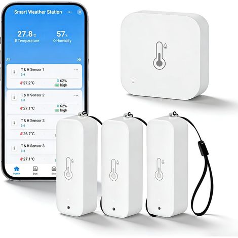 Thermomètre hygromètre WiFi intérieur extérieur : capteur intelligent de température et d'humidité avec notification d'application et stockage de données, portée de 150 m, compatible avec 3 (1/5)