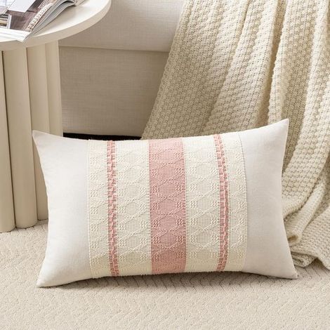 Dekorativer Kissenbezug in Rosa im Bohème-Stil,1 Stück,30 x 50 cm,geeignet für Sofas,natürliche und ländliche Einrichtung,aus weicher Baumwolle (1/5)