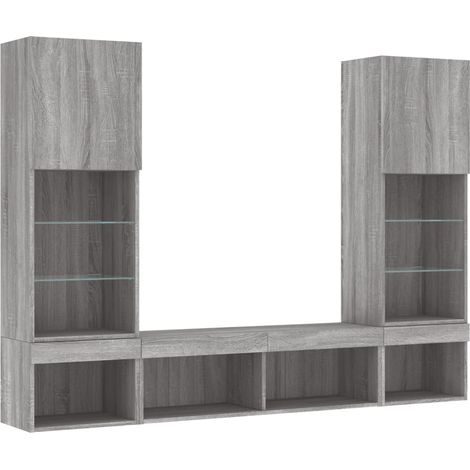 Mobile TV multimediale mensola TV credenza TV sala da pranzo soggiorno camera da letto con LED 5 pezzi legno ingegnerizzato Sonoma grigio 020029423