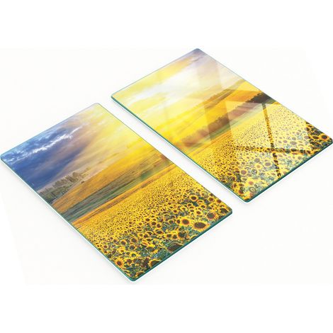 Tableros de vidrio elegantes y duraderos con estampado de campo de girasoles, 2x30x52 cm.