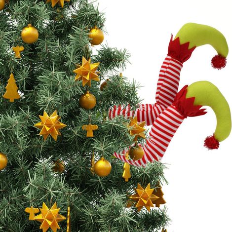 Jambe de lutin en tissu vert de Noël, ornement de poupée, pendentif, figurine en peluche (1/5)