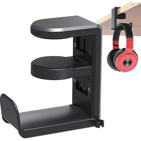Support pour casque audio - Crochet pour casque - Support pour casque audio - Support de casque audio sous bureau - Support pour casque audio avec bras de serrage réglable et rotatif - Noir - 1 pièce (1/5)