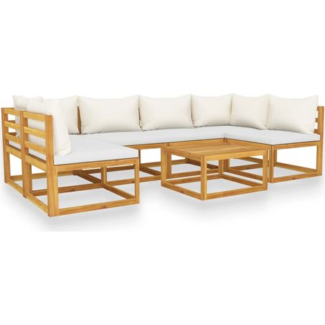 Set Divani da Giardino 7 pz con Cuscini Crema Massello Acacia vidaXL