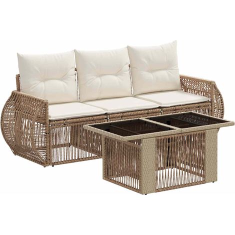 Conjunto de sofás de jardín 4 uds. Beige y blanco crema vidaXL (1/5)
