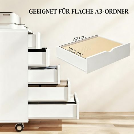Caisson bureau mobile 5 tiroirs, meuble roulettes documents fournitures, rangement bureau home office, coloris blanc (1/5)