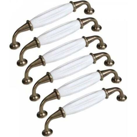 Set of 6 Ceramic Door Knobs, Furniture Drawer Handles, Porcelain Kitchen Cabinet Door Handles, 128mm (1/3)