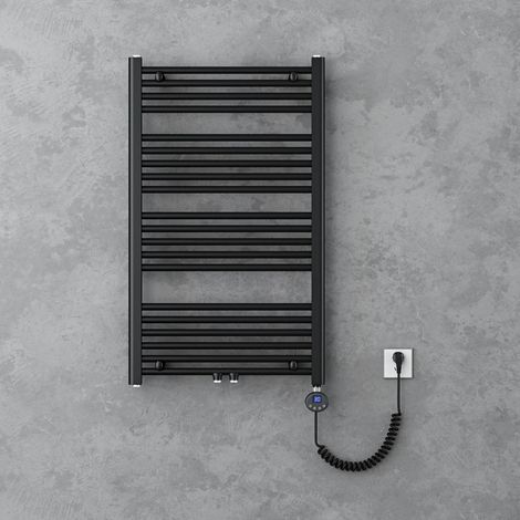 doporro Radiatore Piatto 100x60cm con Elemento Riscaldante 600W, Radiatore Scaldasalviette Termoarredo da Bagno Riscaldamento Elettrico o da Acqua Calda RHE in Acciaio, Antracite (1/5)
