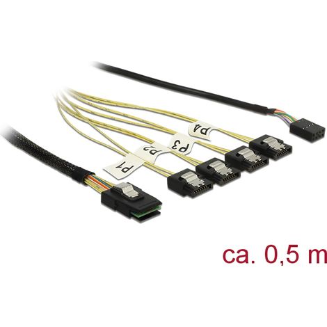 Delock cable mini sas sff-8087  4 x inversiÃ³n sata de 7 contactos + banda lateral de 0,5 m