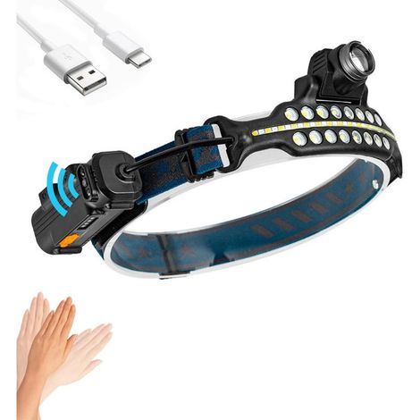 2 en 1 XPG Spot Zoomable + COB 270° Large Bande Lumière Frontale avec Capteur de Mouvement Lampe Rechargeable Travail Extérieur Camping Course Randonnée (1/5)