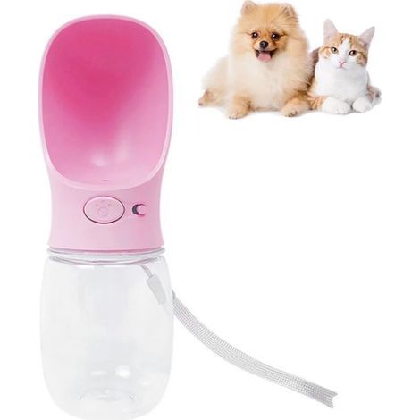 Tragbare Hunde-Trinkflasche, Wasserspender für Haustiere, lebensmittelecht, antibakteriell, auslaufsicher, Reise-Trinkflasche für Hunde und Katzen, Trinkflasche für Haustiere im Freien – 350 ml (Pink) (1/5)