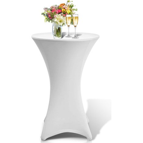 TolleTour Housse élastique pour table haute Ø 70×110 cm, blanche – Housse Stretch pour table de bistrot pour mariages et salons