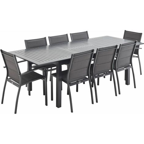 8-seater extendable aluminium garden table set with chairs Anthracite 244x100x75 cm - Chicago 8