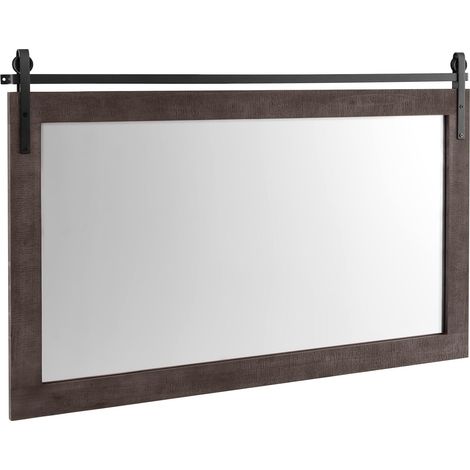 GOPLUS Miroir Mural Rustique de Salle de Bain, 64 x 100 CM, Miroir Mural Rectangulaire HD Décoration avec Cadre en Bois de Sapin, Support en Métal, pour Salon, Salle de Bain, Chambre à Coucher (Noyer) (1/5)