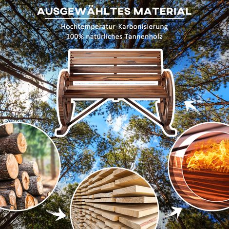 Balancelle de jardin Outsunny, siège suspendu 2 places, avec accoudoirs en forme de roue, pour balcon, jardin, terrasse, finition bois carbonisé (1/4)