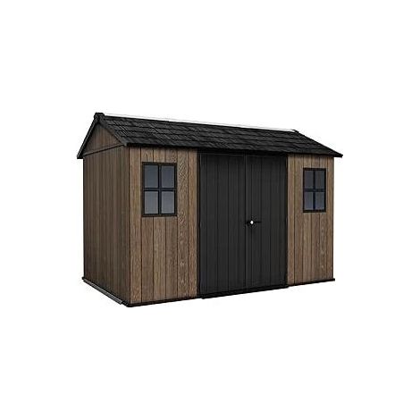 Keter 263098 Signature Apex Casetta da Giardino in Resina 350x230x246 cm 6,8 m² Tetto a Due Falde Pavimento Incluso colore Walnut