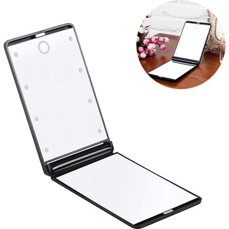 Miroir cosmétique avec éclairage LED, miroir de maquillage pliable et portable, à luminosité réglable et capteur tactile, avec loupe intégrée. (1/5)