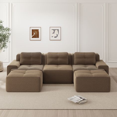 Divano modulare 3 posti profondità 74 cm marrone in corduroy senza montaggio (1/5)