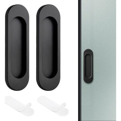 2 Pièces Poignée de Porte Coulissante Auto-Adhésive Ovale 10 cm – Idéale pour Baies Vitrées Coulissantes et Meubles Installation Facile et Durable Design Noir Élégant (1/5)