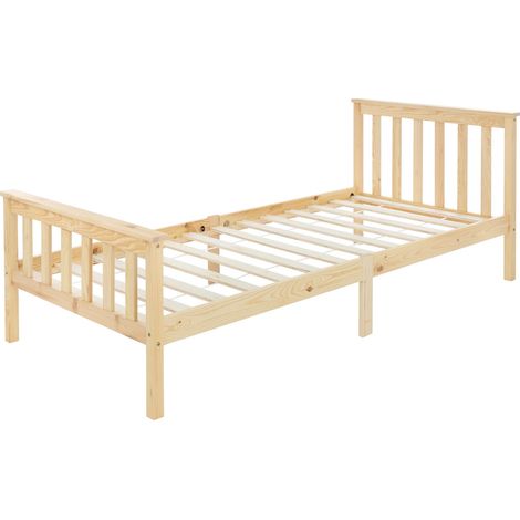 ML-Design Letto Singolo in Legno di Pino Massiccio 90 x 200 cm Colore Naturale, con Telaio Rete a Doghe Testiera e Pediera, Lettino per Bambini, Giroletto per Ragazzi e Adulti, Struttura Solida (1/5)